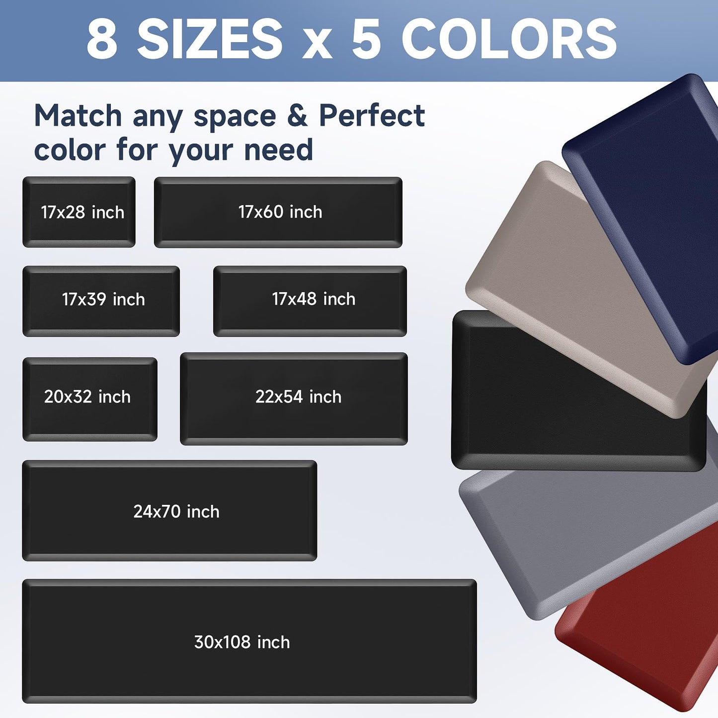 4/5 Inch Thick Kitchen Mats for Floor, StepRite Kitchen Rug for Standing Desk, Non-Slip, Thicker, Stain Resistant, Water Resistant, Comfort Anti Fatigue Floor Mat for Home, Kitchen, Office - Black