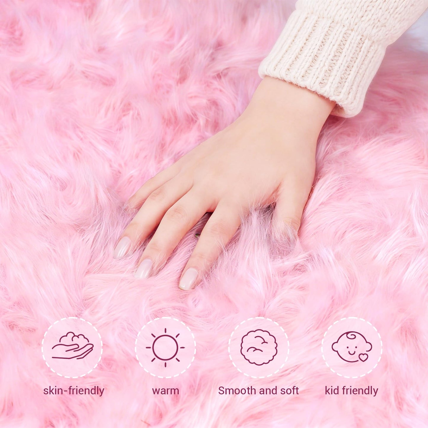 TUOTPE Ultra Soft Faux Fur Rug, Fluffy Shaggy 2 x 3 Ft Sheepskin Fur, Pink Plush Faux Area for Bedroom Nursery Living Room