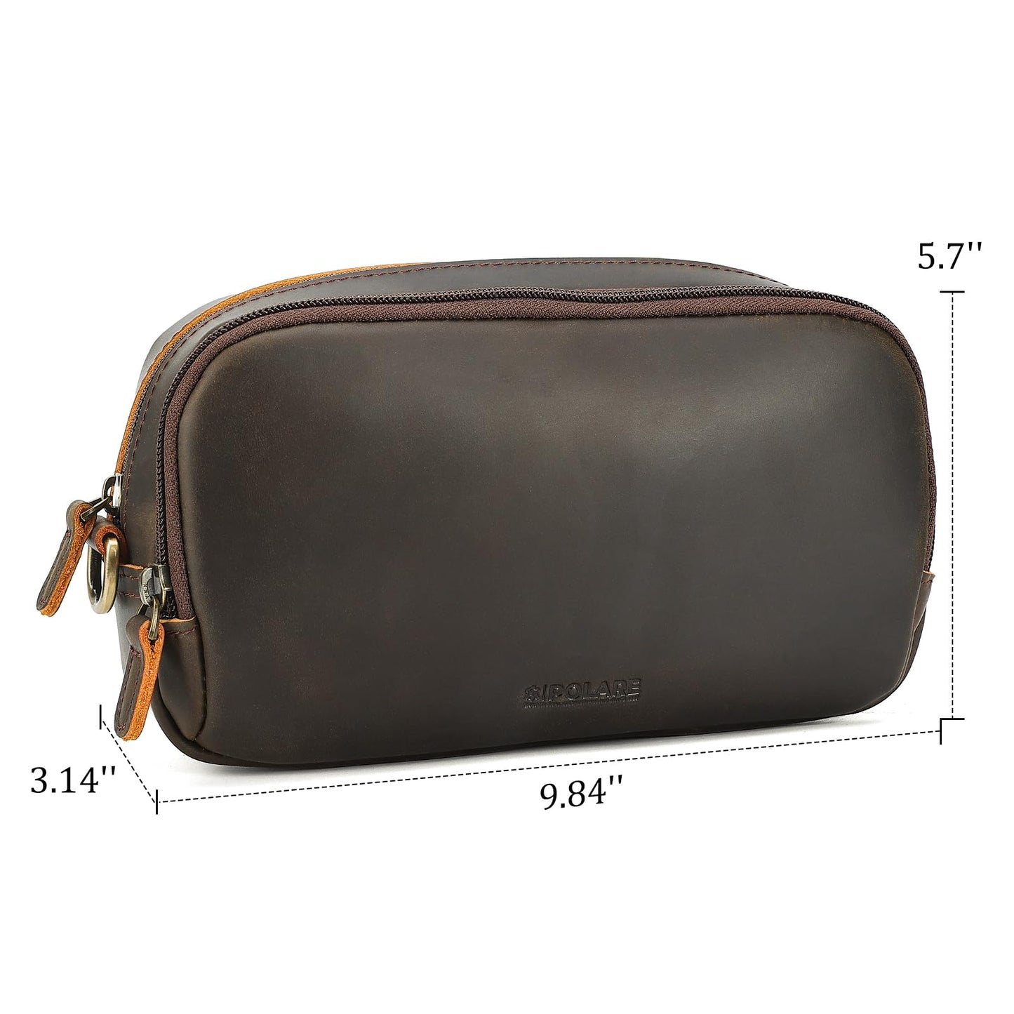 Polare Full Grain Leather Travel Electronics Organizer Case Cable Storage Carry Bag with YKK Zippers Tech Pouch for Cord, Phone, Cables, USB, SD Card, Travel Essentials