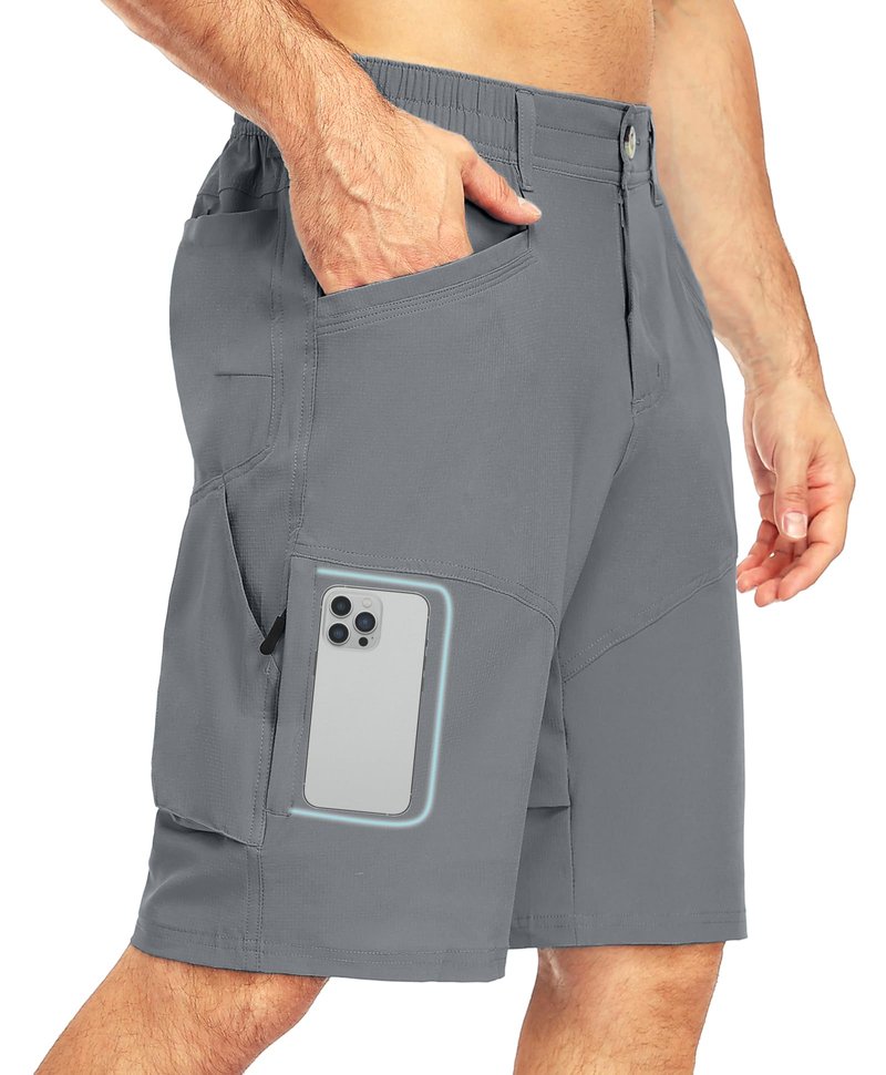 Little Donkey Andy Men's Hiking Cargo Shorts Quick Dry Waterproof Lightweight Golf Shorts Stretch Casual Short with 9 Pockets Water Resistant (Gray L)