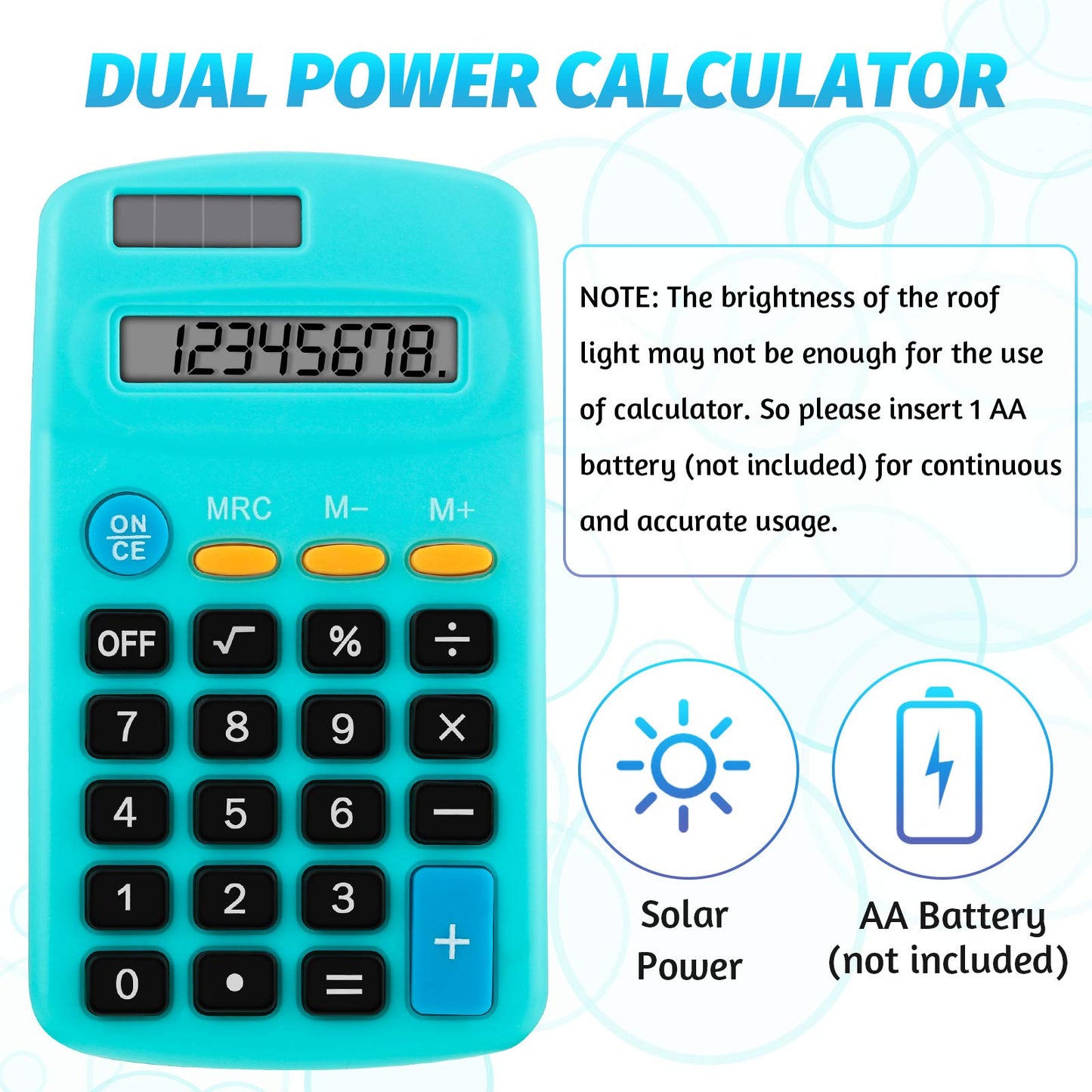 Weewooday 12 Pieces Small Basic Calculator 8 Digit Solar Battery Dual Power Mini Pocket Calculator for Kids Students Classroom Desktop Home Office, 6 Colors