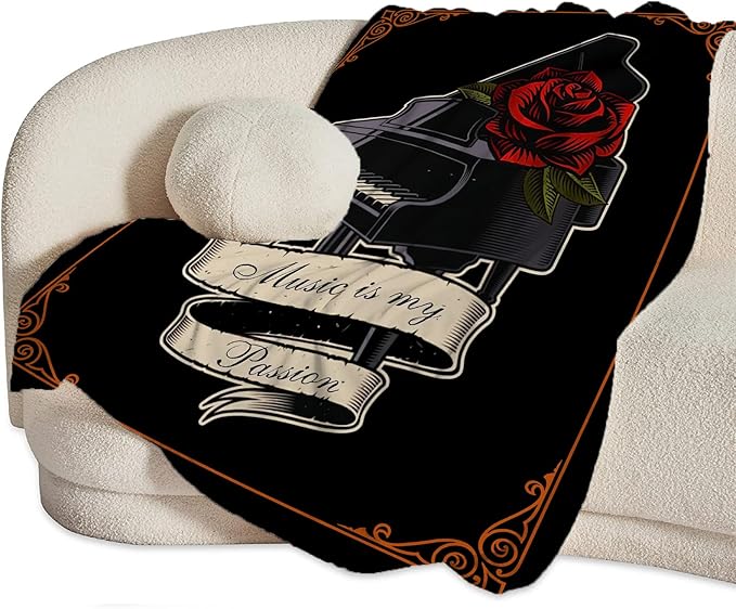 Piano Blanket Decor Gifts for Piano Teacher, Flannel Fleece Fuzzy Throw Blankets, Soft Warm Cozy Plush Music Blanket for Bed Couch Living Room Stuff Decoration for Kids Adult 50"x40"