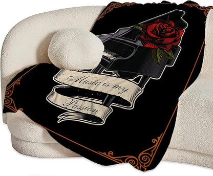 Piano Blanket Decor Gifts for Piano Teacher, Flannel Fleece Fuzzy Throw Blankets, Soft Warm Cozy Plush Music Blanket for Bed Couch Living Room Stuff Decoration for Kids Adult 50"x40"