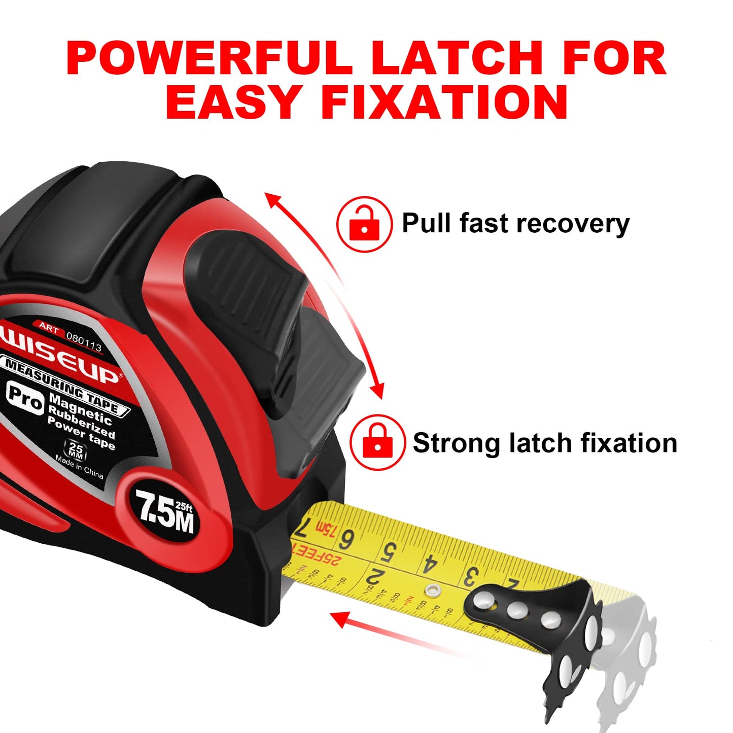 WISEUP Industrial Magnetic Tape Measure with Fractions 1/8 and Metric,Easy to Read,Measuring Tape with Belt Clip for Surveyors,Engineers,Household,Carpentry,Construction (1, 16 FT) (25 FT)