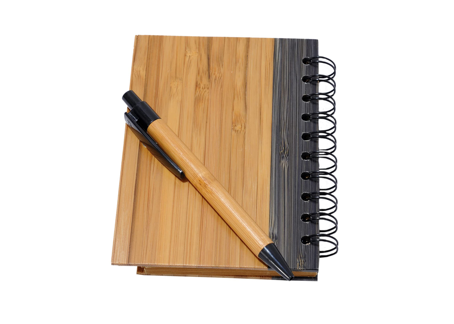 Bamboo Covered Notebook, Spiral Hardcover, Bamboo Ballpoint Pen, Diary for Students, Sketches, Writing, Lined Page, Arts & Crafts, Note-Taking, 70 Sheets, Recycled Product, Eco-Friendly Production