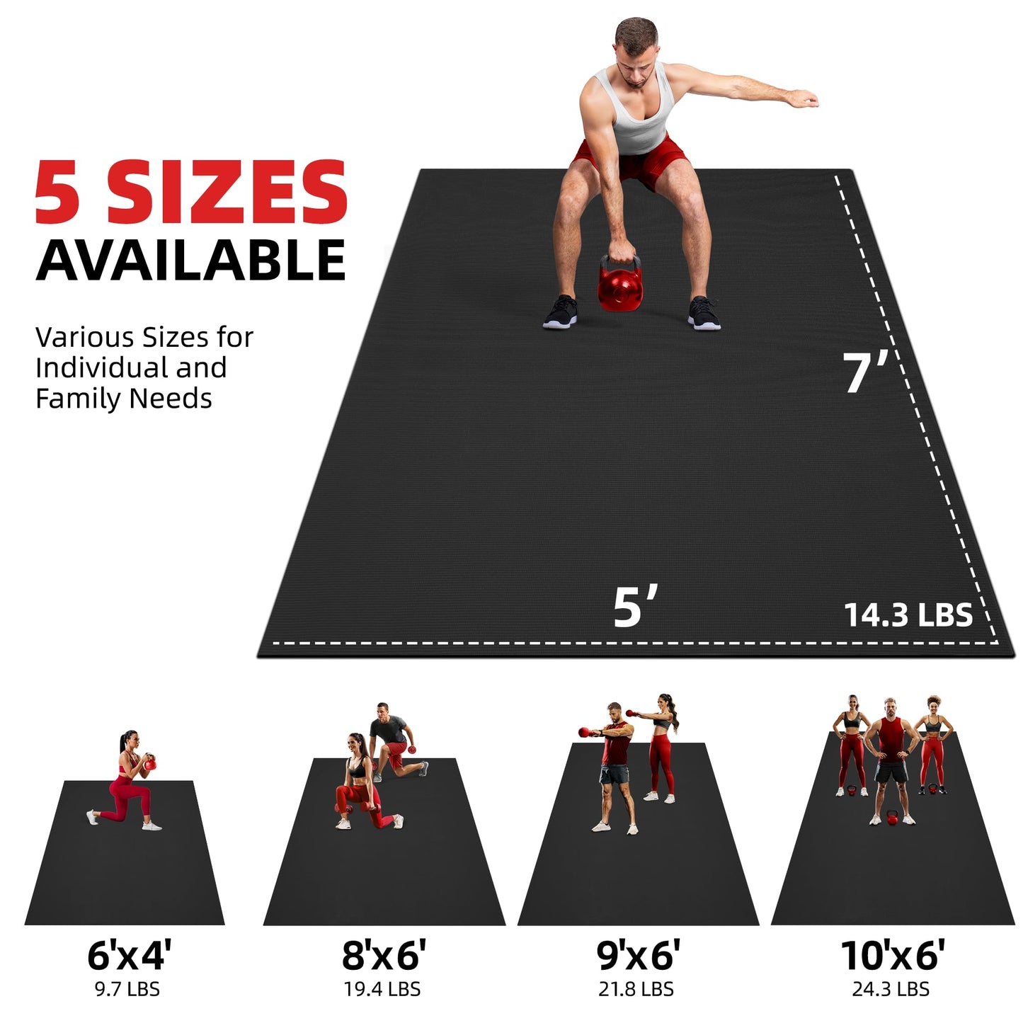 GymCope Extra Large Exercise Mat, 10'x6'/9'x6'/8'x6'/7'x5'/6'x4'(8mm) Thick Workout Mat for Home Gym & Garage Flooring, Shoe-Friendly, High-Density, MMA, HIIT, Weight Lifting, Cardio&Strength