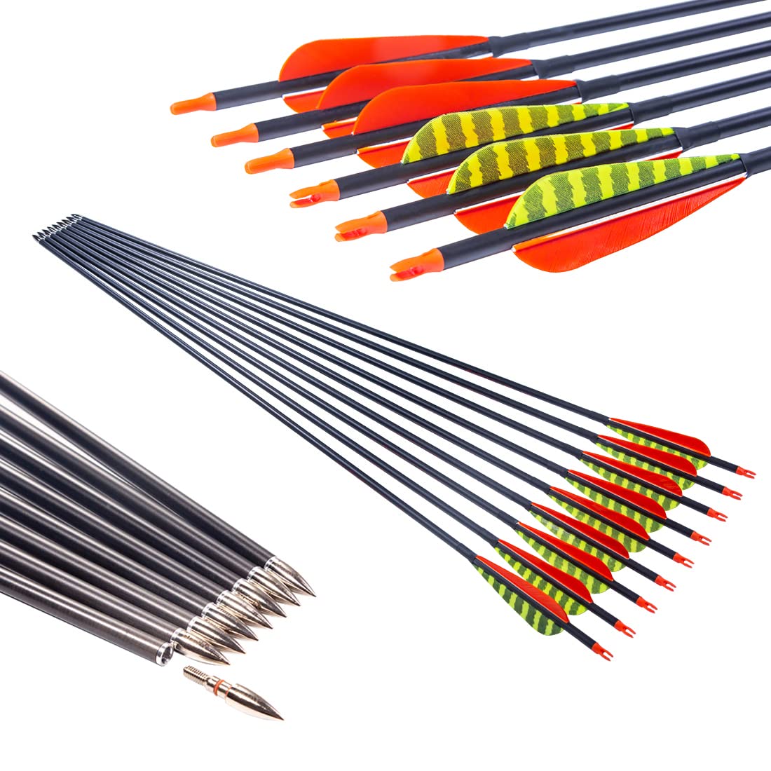 Pinals Traditional Archery 300 340 400 500 600 700 Spine Carbon Feather Arrows for Recurve Compound Bow Longbow Hunting Targets Arrow 12PCS 340 32"