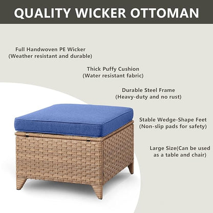 Rilyson Patio Furniture Swivel Chairs Set - 6 PC Wicker Rattan Outdoor Sectional Conversation Sets with 2 Rocking Chair,2 Ottoman and 2 Sofa for Porch Deck Garden(Yellow/Blue)