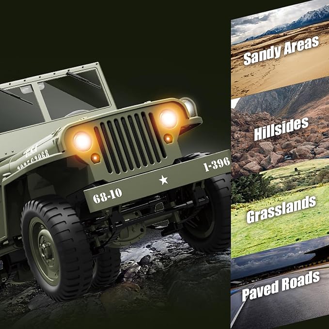 Remote Control Car 2.4Ghz 4WD Off Road RC Jeep Rock Crawler Vehicle with Linked Lights 1:10 Scales All Terrain Remote Control Trucks RTR Hobby RC Car for Teen Adults