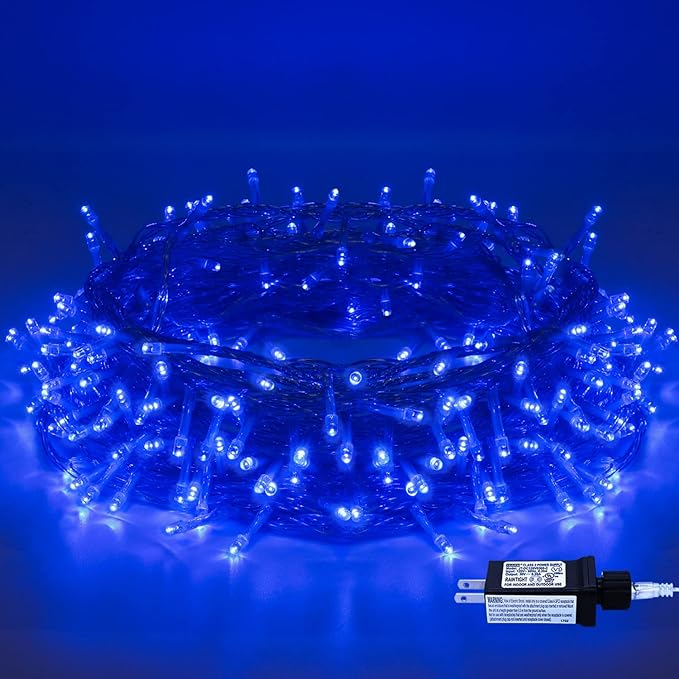 Blue String Lights Indoor - 220 LED 25m/82ft 8 Modes End-to-End Plug in Outdoor Waterproof Decorative Fairy Twinkle Christmas Tree Lights for Xmas/Halloween/Patio/Room/Home/New Year/Thanksgiving Day