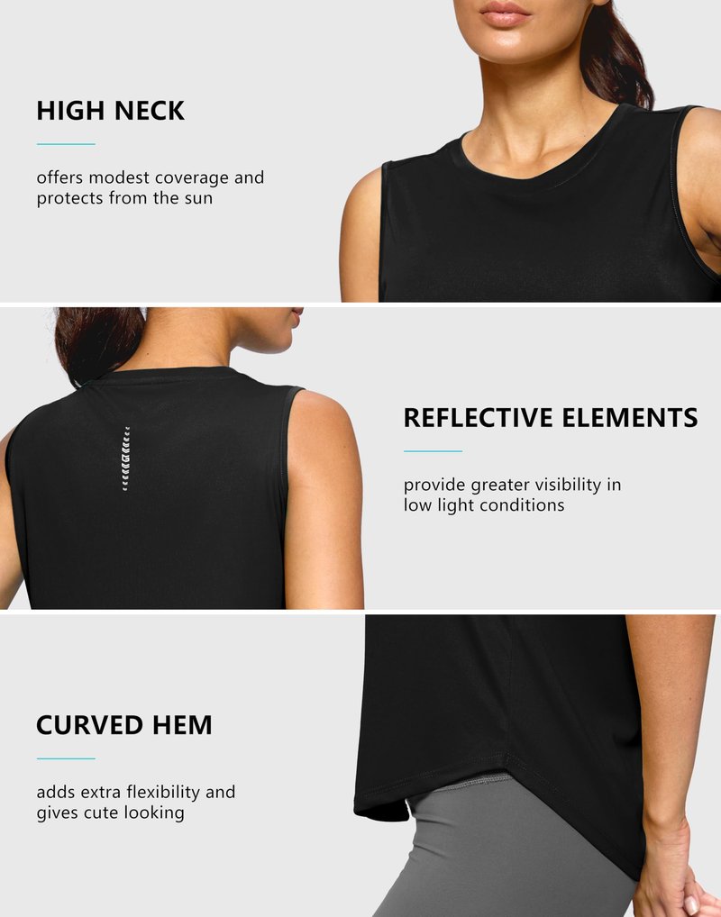 G Gradual Women's Workout Tank Tops Lightweight Sleeveless High Neck Athletic Shirts for Running Gym Tennis Pickleball, Black, M