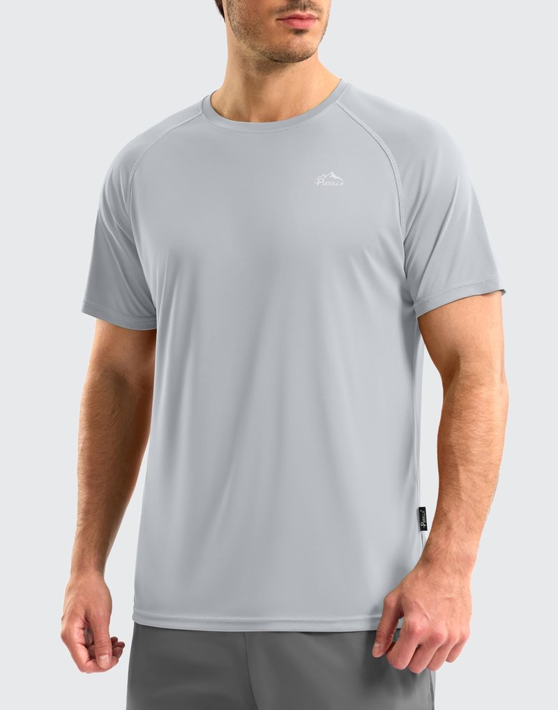 Pudolla Men's Rashguard Swim Shirts Short Sleeve UPF 50+ UV Fishing Shirts Quick Dry Water Beach Shirt(Light Grey M)