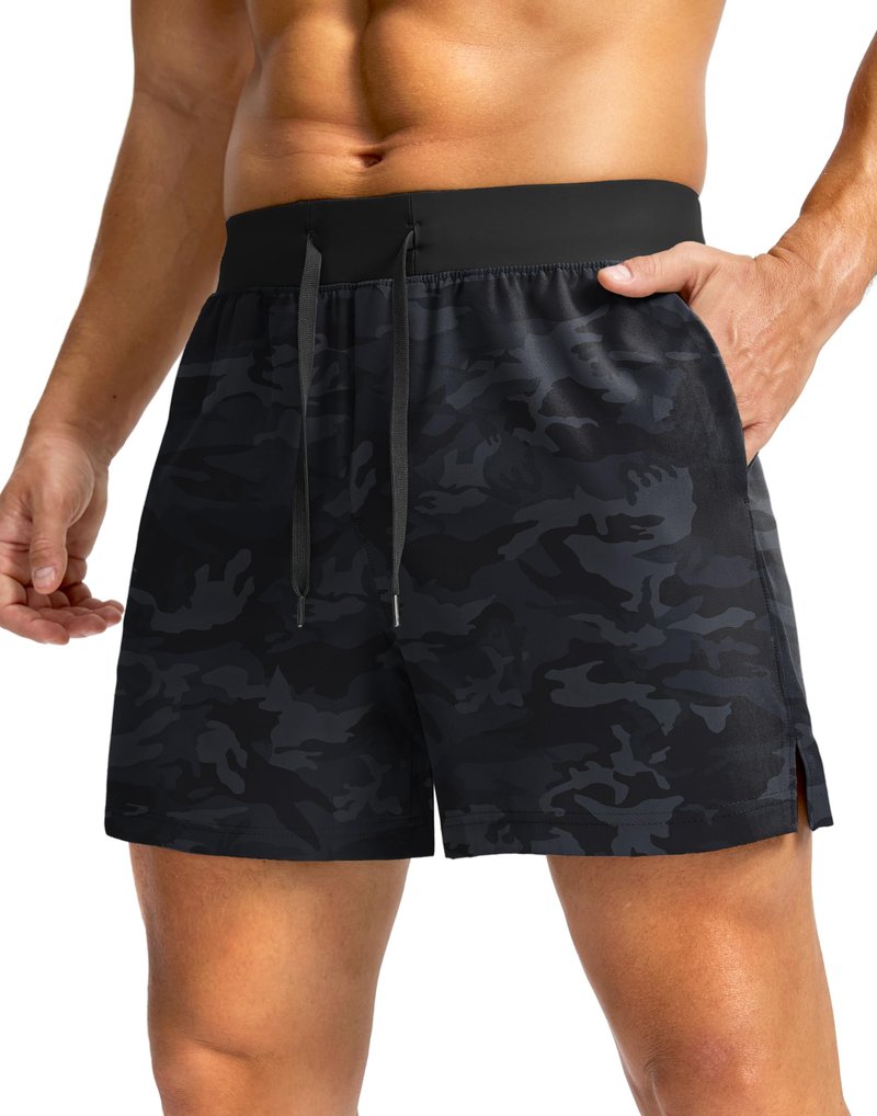 Soothfeel Men's Running Shorts with Zipper Pockets 9"/ 7"/ 5" Lightweight Quick Dry Basketball Gym Workout Athletic Shorts for Men (Grey Camo, XXL)