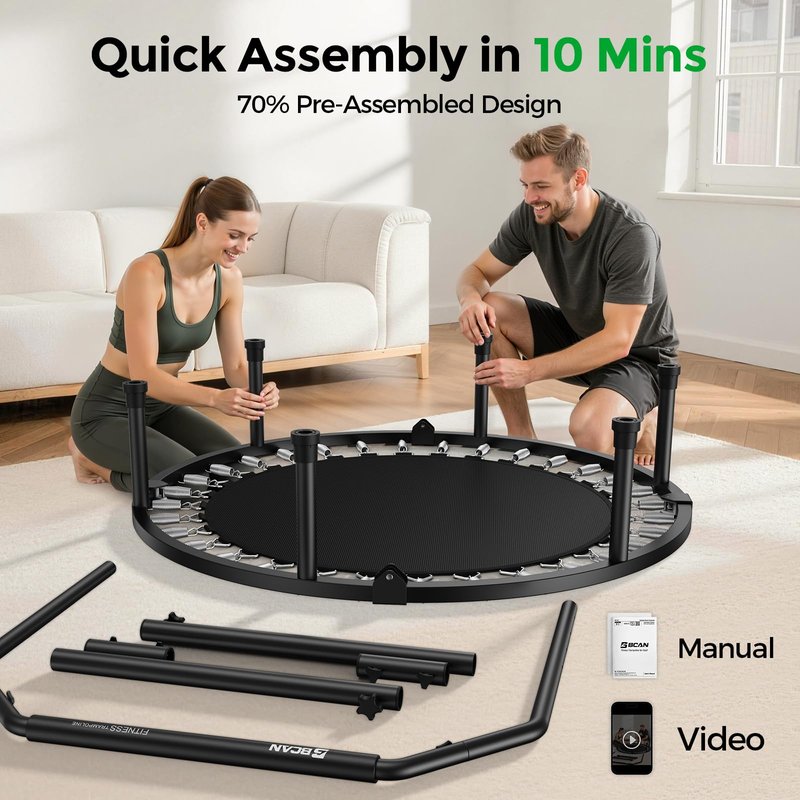BCAN 40" Foldable Mini Trampoline, Rebounder Trampoline for Adults, Adjustable Foam Handle, Exercise Rebounder for Adults Indoor/Garden Workout, Max Load 330lbs, Green