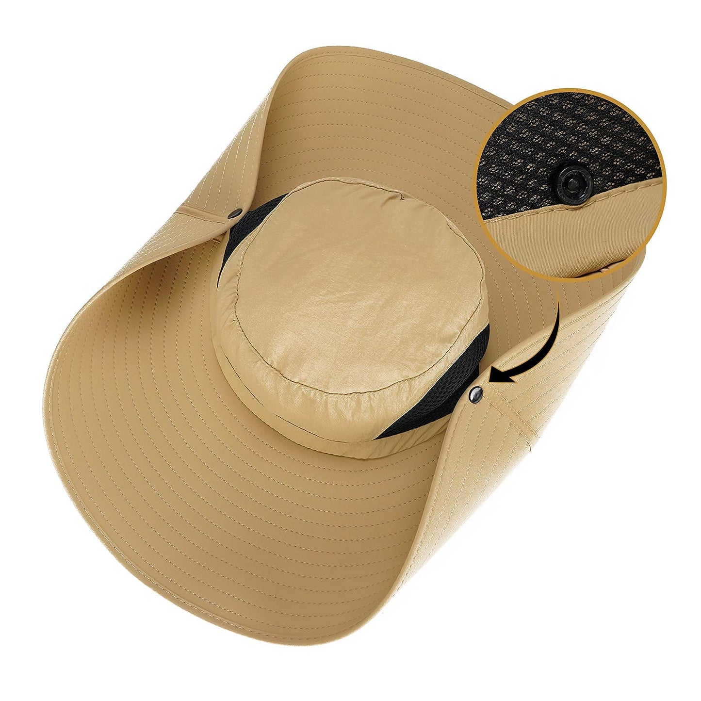 Leotruny Women Super Wide Brim Sun Hat UPF50+ Waterproof Bucket Hat for Fishing, Hiking, Camping (C01-khaki)