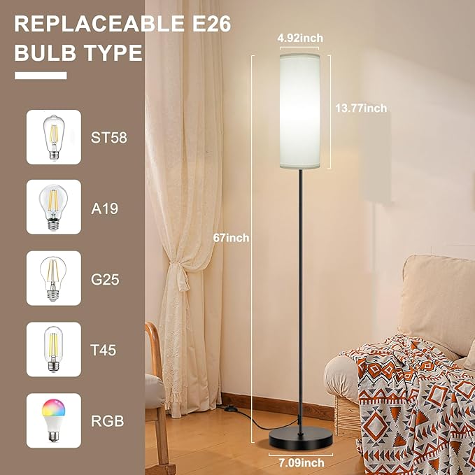 FRIDEKO HOME Floor Lamp, Color Changing Ambient Lighting for Living Room & Gaming Decor, Smart Standing Lamp with App & Remote Control, Tall Corner Lamp for Bedroom, 9W 800LM, Foot Switch, White Shade