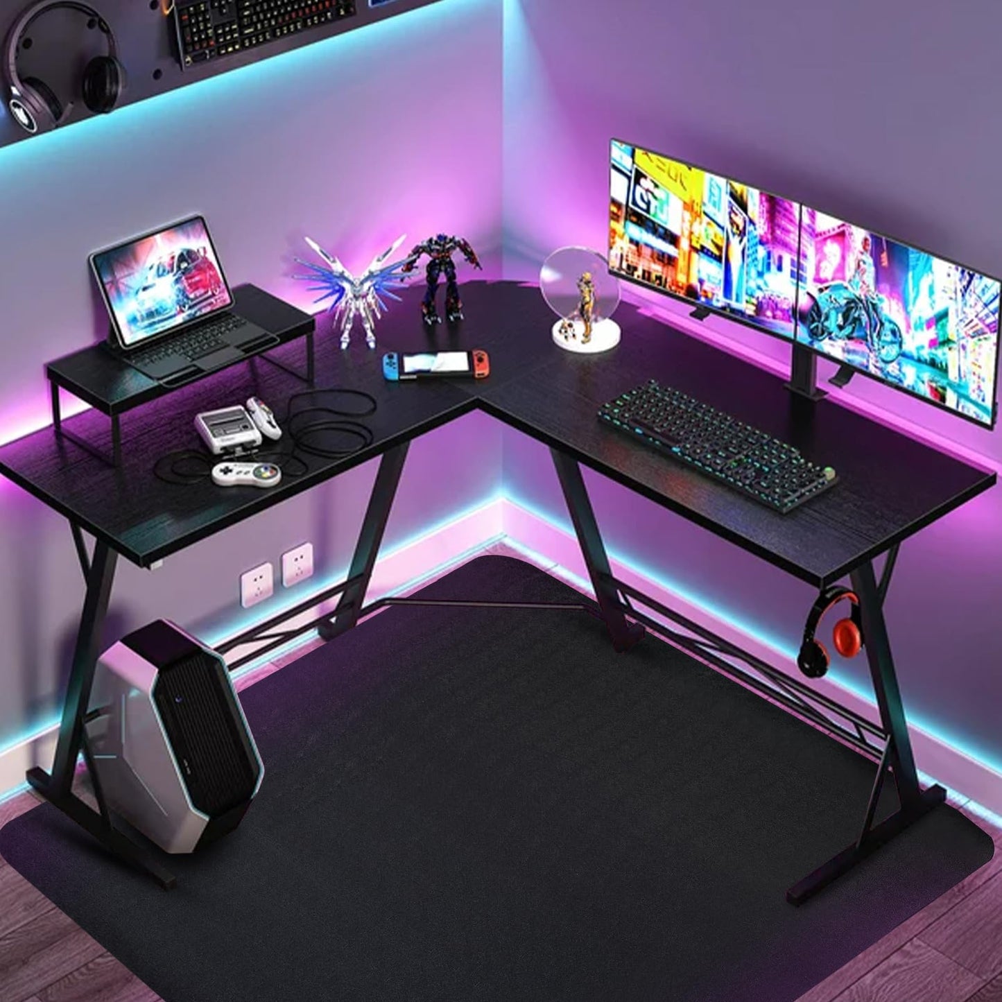 Office Chair Mat for Hardwood Floor: 63" x 51" Extra Large Black Office Chair Mats, Anti-Slip Rubber Floor Mat for Gaming Rolling Chair, Heavy Duty Sturdy Floor Protector Mat Under L Computer Desk