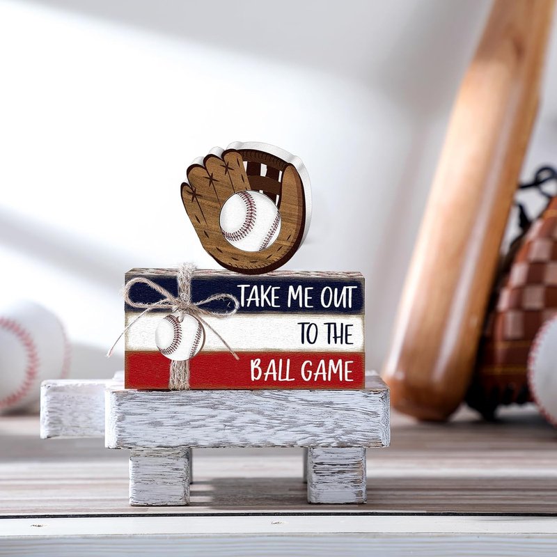 Baseball Decorations - 5 Pcs Mini Wooden Centerpieces for Farmhouse Tiered Tray | Sport Party Decor 2026