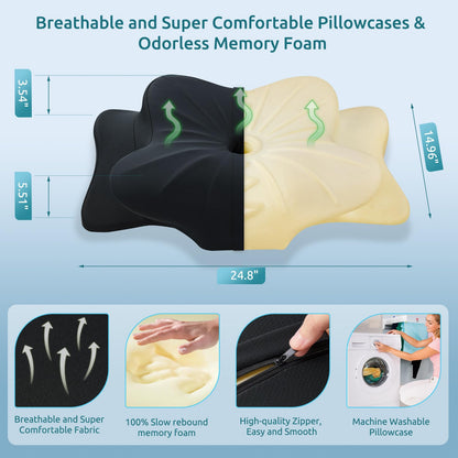 DONAMA Cervical Pillow for Neck and Shoulder,Contour Memory Foam Pillow,Ergonomic Neck Support Pillow for Side Back Stomach Sleepers with Pillowcase