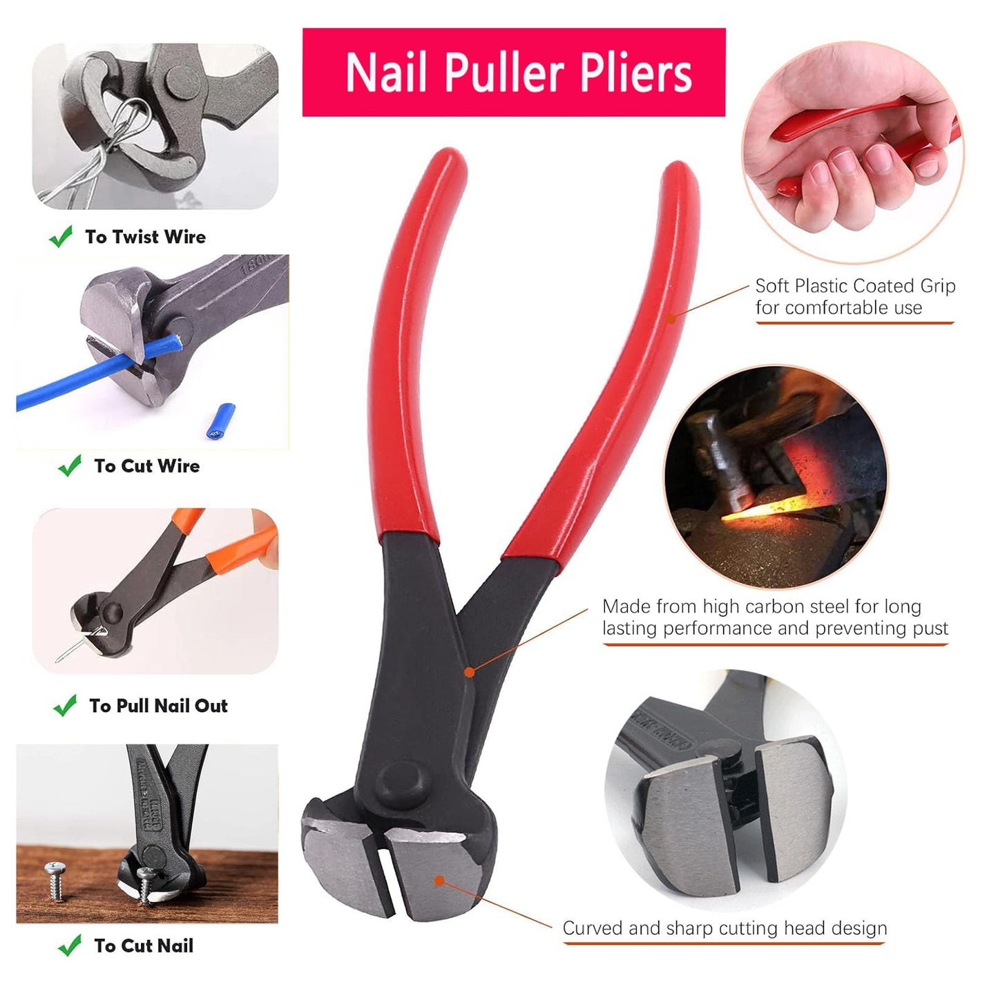 Tayfeim 4Pcs Upholstery Staple Remover Nail Puller Nail Remover Tool Set with End Cutting Pliers Tack Puller Staple Puller Tool for Carpet Furniture Wooden Photo Frame Floor,Zipper Package