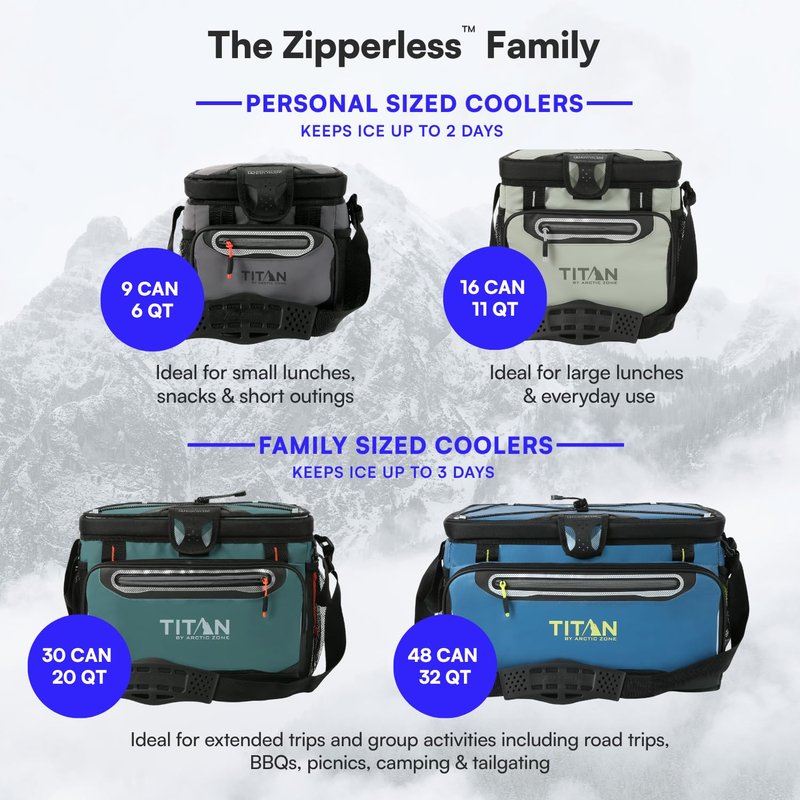 Titan by Arctic Zone Zipperless Soft Sided Cooler with HardBody Liner and SmartShelf, Insulated Bag with Shoulder Strap and Bottle Opener for Beach, Picnic, and Travel, 30 Can Capacity, Seagrass