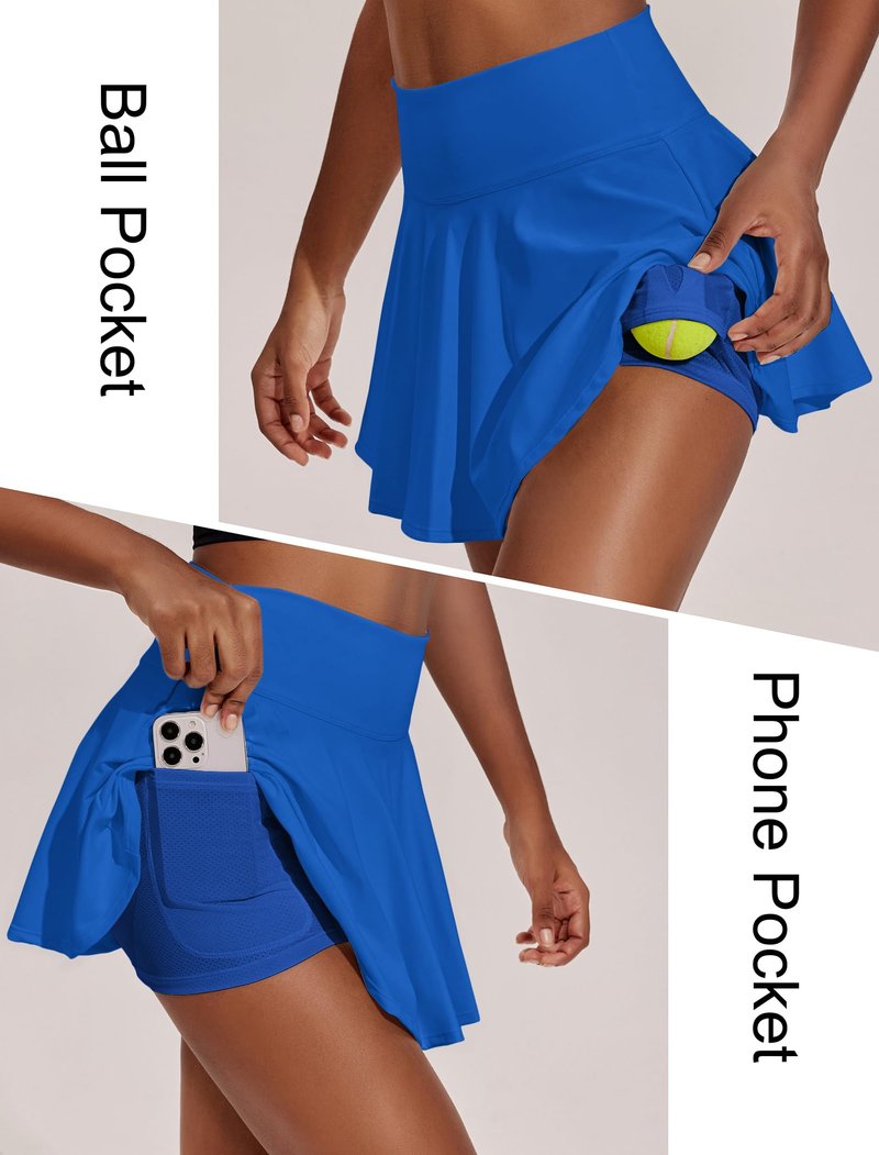 PINSPARK Golf Skorts for Women with Pockets Pleated Tennis Skirt Tummy Control Lightweight Pickleball Outfits, Royal Blue Large