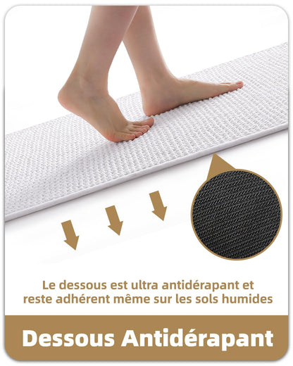 Color&Geometry Rubber Backed Waffle Bath Mat 24x16, Non Slip Water Washable Bathroom Rugs, Soft Absorbent Chenille Boho Carpet for Bathroom Floor, Tub and Shower, White