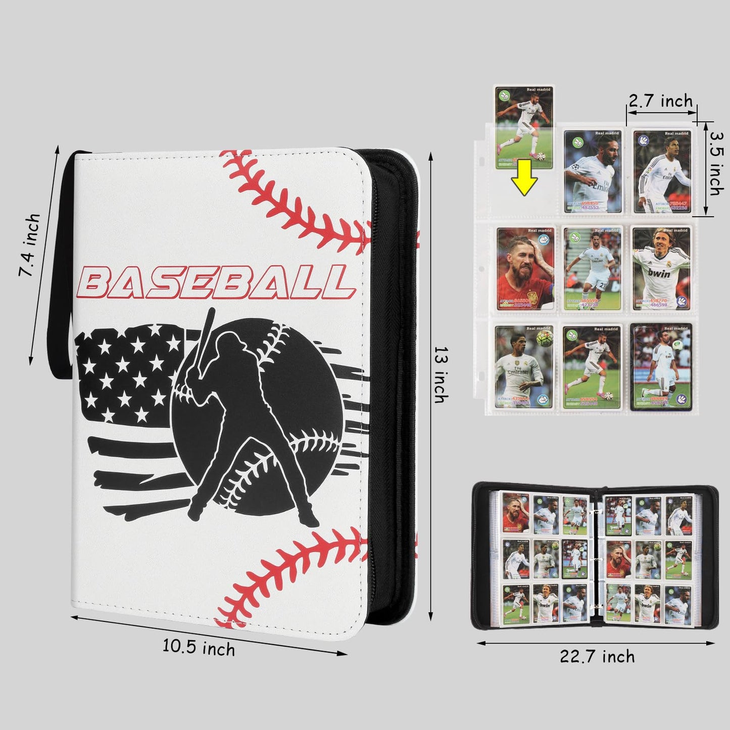 Baseball Card Binder with Sleeves, 900 Pockets Trading Card Binder,9 Pocket Card Binder Holder Album Storage Organizer Case Compatible with Topps Baseball Card and other Trading Cards