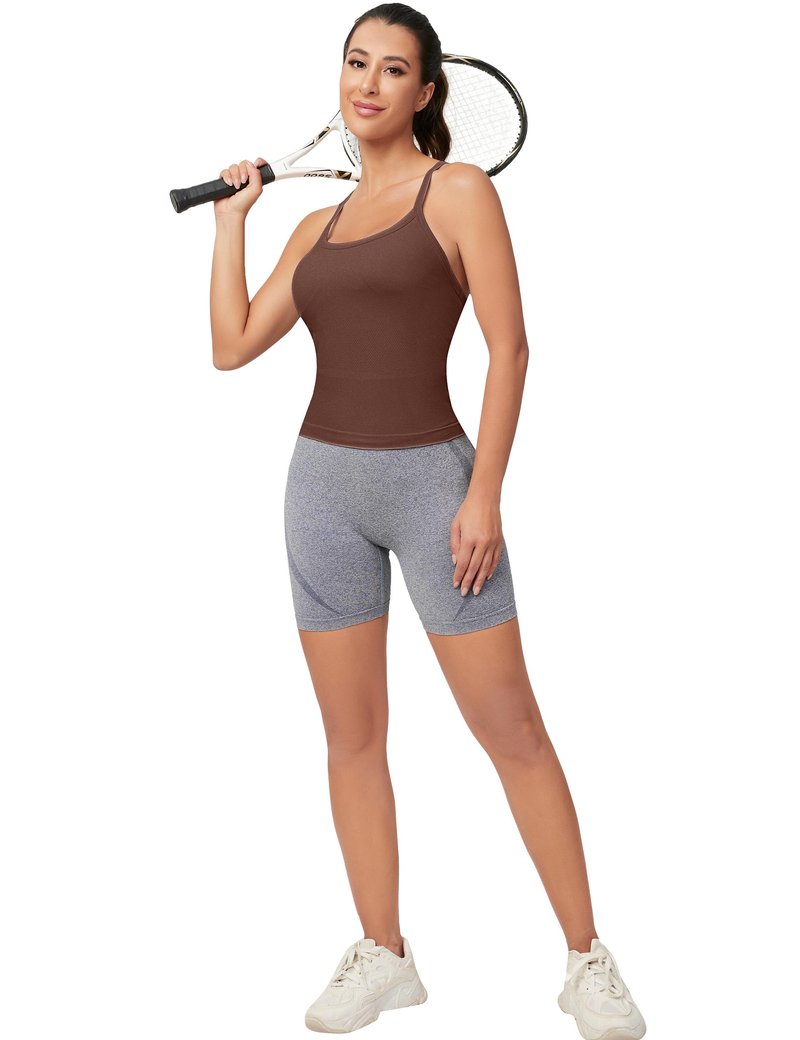 MathCat Workout Tank Tops for Women with Built in Bra, Sleeveless Gym Tops Seamless Racerback Athletic Yoga Shirts Coffee