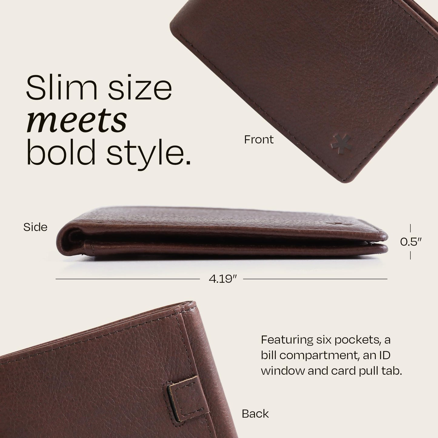 Swear Brands Full-Grain Leather Wallet | Slim RFID Blocking Bifold Design with Cash Pocket & Card Pull Strap | Holds 1-12 Cards | Stylish & Durable (Walnut)