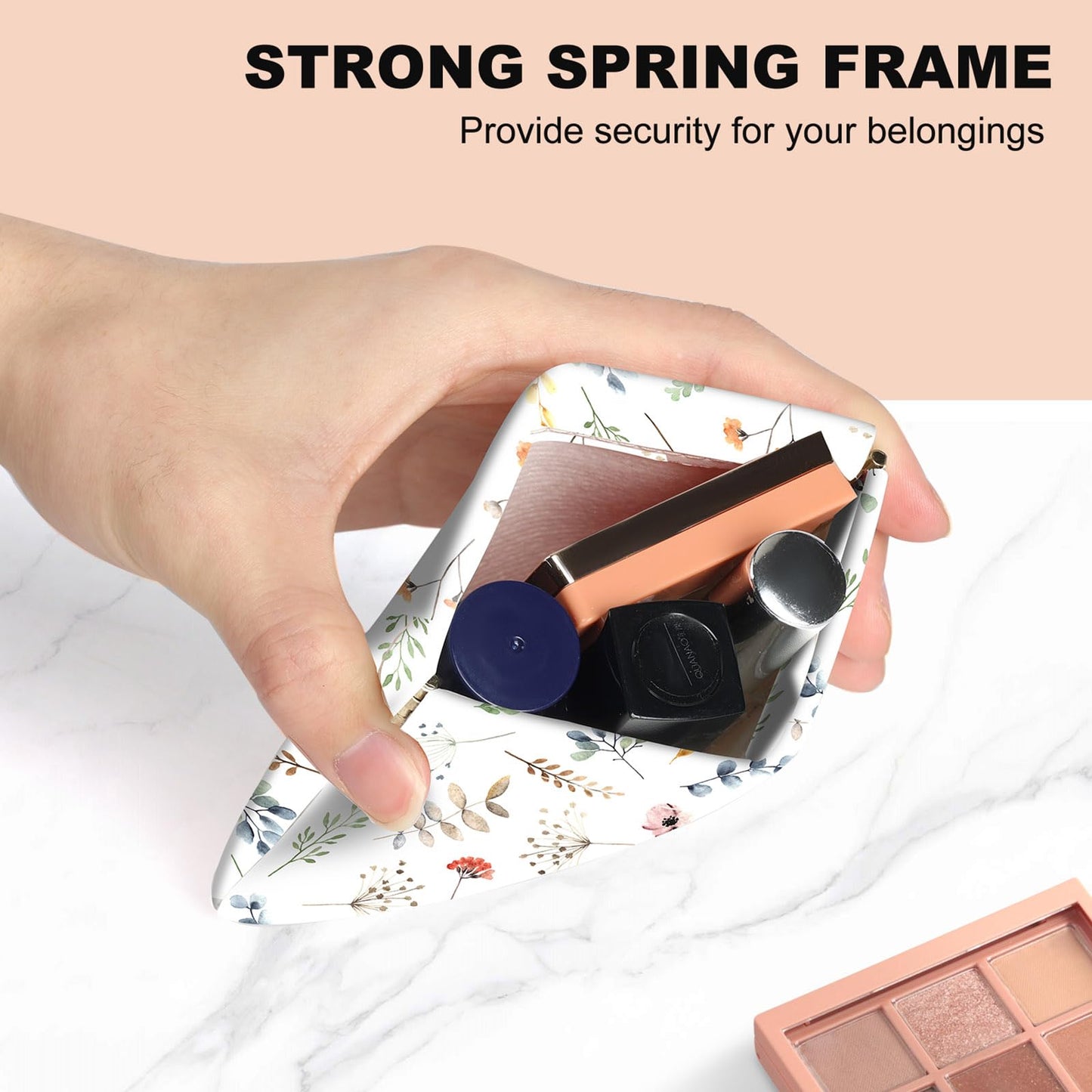 2Pcs PU Leather Small Squeeze Coin Purse Pouch Mini coin Bag Unique And Cute Wallet Cosmetic Bags Change Bag For Women Girls Men White And Purple Floral