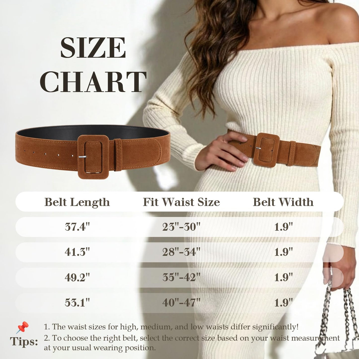 VONMELLI Women Wide Velvet Belt for Dresses Brown Thick Chunky Waist Belt with Vintage Square Buckle, S