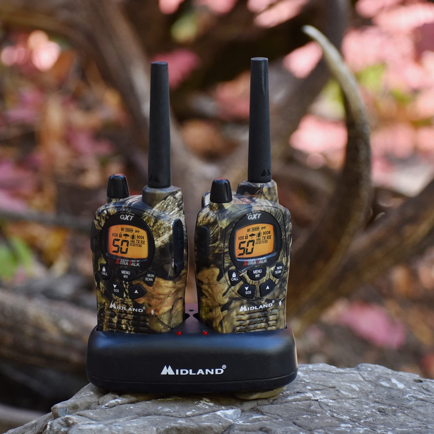 Midland GXT1050VP4 GMRS Two-Way Radio (50-Channel, Long Range, 142 Privacy Codes, SOS, NOAA, Rechargeable Nickle Battery, Mossy Oak Camo, 2-Pack)