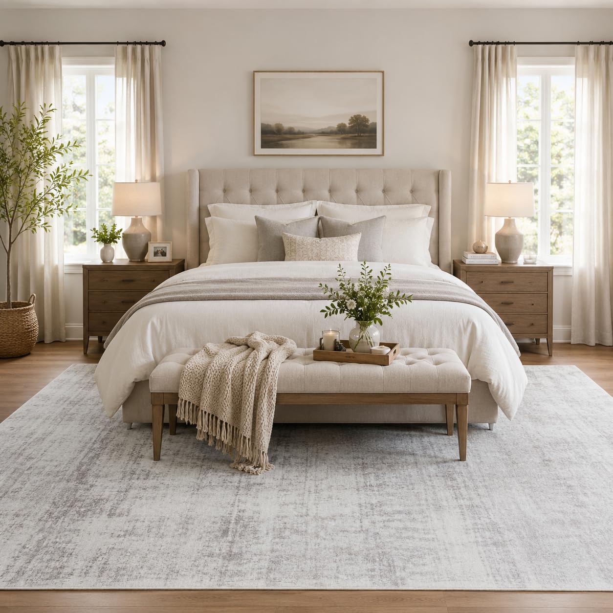 FancyRoof 8x10 Area Rugs for Living Room Bedroom Washable, Modern Abstract Grey White Beige Rugs Large Carpets Ultra Soft Faux Wool Retro Dining Room Non Slip & Non-Shedding Low Pile Print