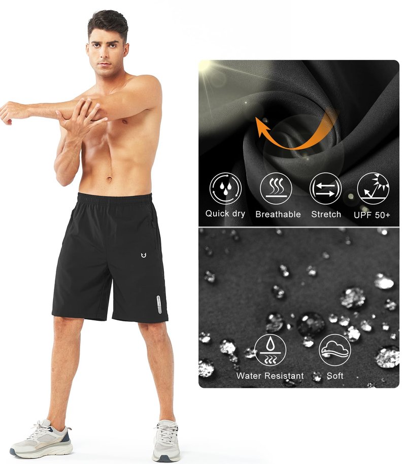 NORTHYARD Men's Athletic Running Shorts Gym Workout 7"/9"/5" Quick Dry Lightweight Sports Basketball Tennis 3 Zipper Pockets Black-9inch S