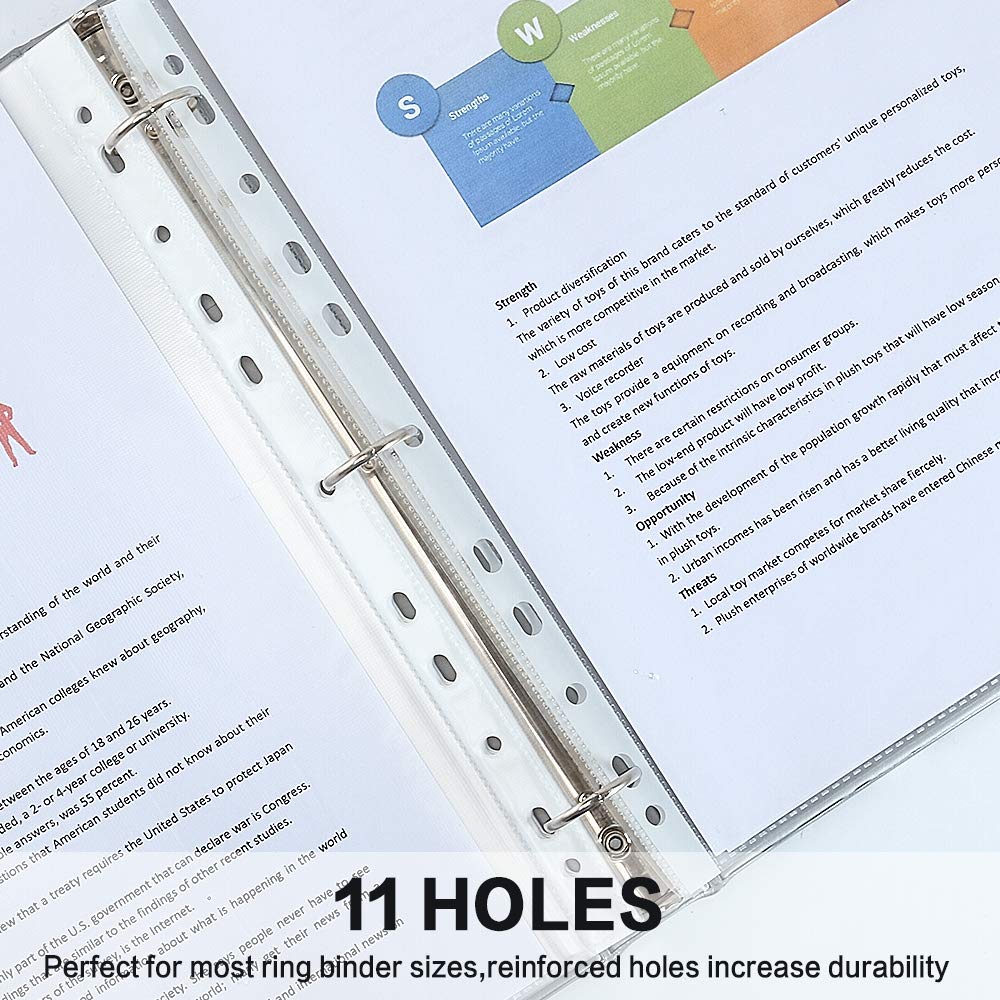 Sheet Protectors, HERKKA 800 Pack Heavy Duty Clear Plastic Page Protectors Sheet Reinforced 11-Hole Fit for 3 Ring Binder Fits Standard 8.5 x 11 Paper, 9.25 x 11.25 Top Loaded, Acid Free