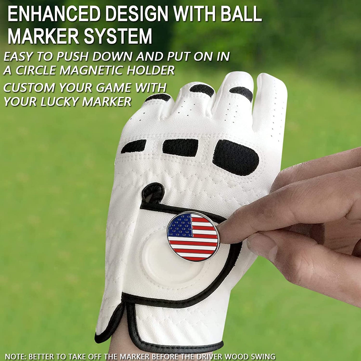 Amy Sport Golf Gloves Men Left Hand Right Handed Golfer 3 Pack with Ball Marker Soft Leather Weathersof Grip Mens Glove Size S M ML L XL XXL 3XL (3 Pack-White, Large, Worn on Left Hand)