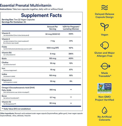Ritual Prenatal Multivitamin For Women - Key Essential Vitamins and Minerals To Support Mom and Baby During Pregnancy* - Folate, Choline, Omega-3 DHA, Iron - Vegan - Citrus - 60 Capsules - 30 Servings