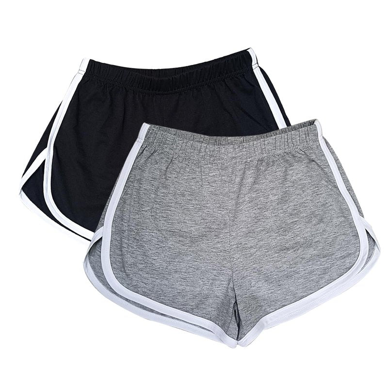 Cameway 2 Pack Women Cotton Running Athletic Shorts Gym Yoga Summer Active Dance Shorts Pants (US, Alpha, Medium, Regular, Short, Black + Grey)