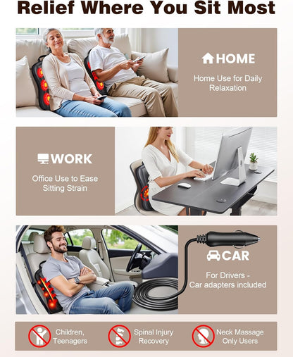 JZBRAIN Shiatsu Back Massager with Heat : Up and Down Rolling Massage - Electric Back Massager for Pain Relief Deep Tissue - Heated Lower Back Massager for Office, Home, Car Use