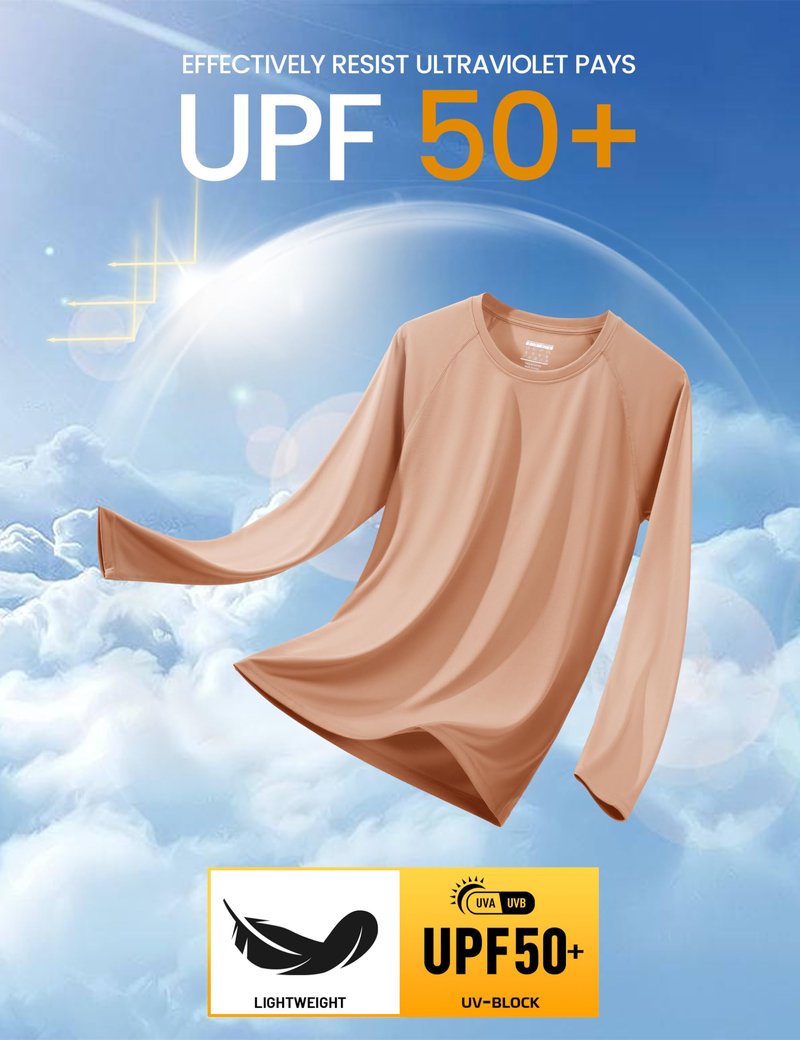 Rashguard Shirts for Men Long Sleeve Sun Protection Shirts Athletic T-Shirt Cycling Outdoor Fishing Hiking Shirts Apricot