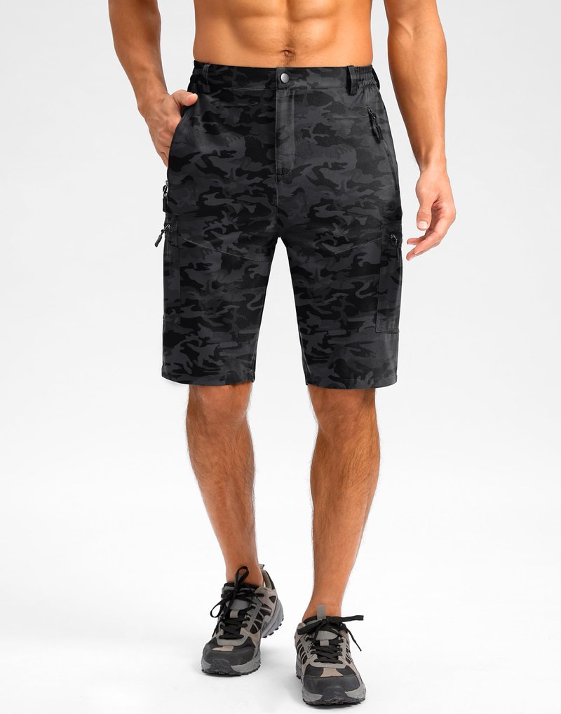 Pudolla Men's Hiking Shorts 11" Lightweight Cargo Work Shorts for Men Summer Travel Golf Casual Outdoor with 5 Pockets(Black Camo X-Large)