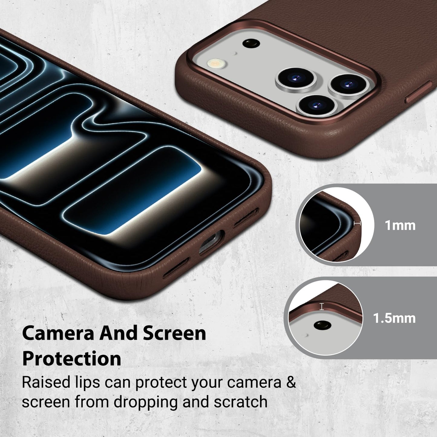Belemay Handcrafted Premium Tumbled Leather Case for iPhone 17 Pro, Compatible with MagSafe, Distinctive Texture, Natural Patina, Camera Control Button, Metal Buttons Phone Cover (6.3"), Brown