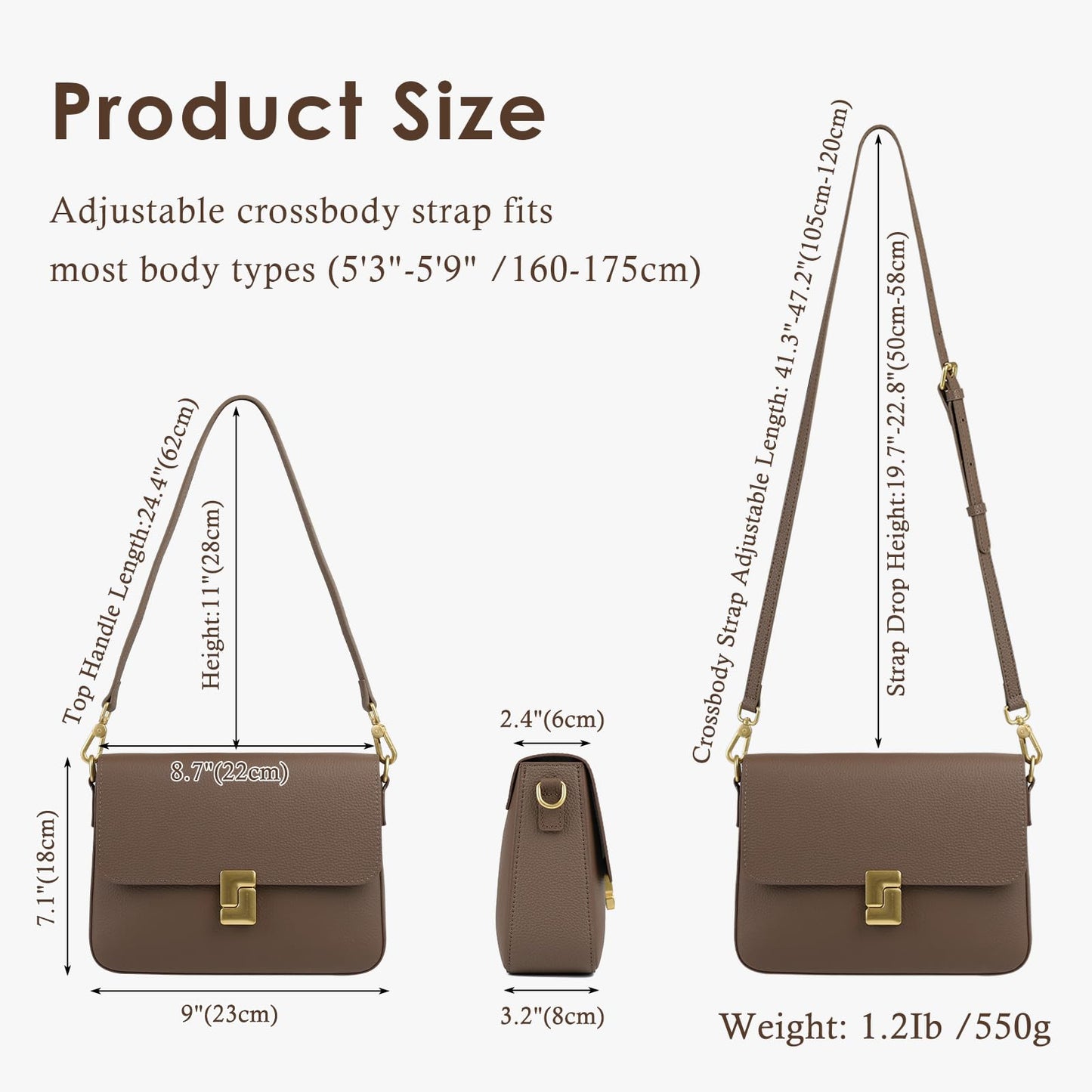 MFFOR Genuine Leather Shoulder Bags for Women, Crossbody Purses Vintage Handbags, Designer Bag with 2 Shoulder Straps (Coffee)