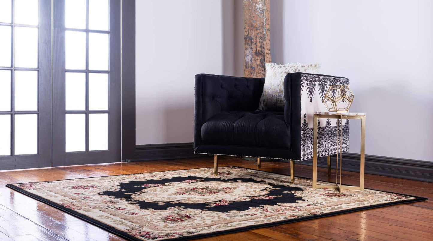 Unique Loom Versailles Collection Traditional Classic Medallion Motif Area Rug (6' 0 x 6' 0 Square, Black/ Ivory)