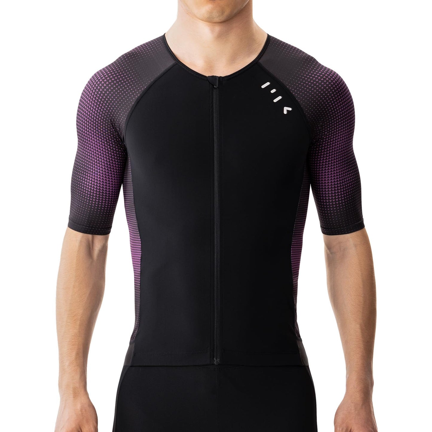 MY KILOMETRE Men's Triathlon Top Full Zip Short Sleeve Tri Shirt, Quick-Dry, UPF 50+ Protection with Reflective Back Pockets, Performance Gear for Running, Swimming, Cycling Purple