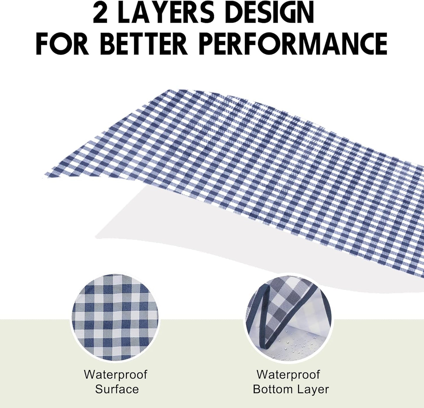 SAMSIER Outdoor Picnic Blankets Waterproof Foldable Sandproof, Large Gingham Cute Picnic Mat Washable Portable for Park Beach Camping Courtyard (Navy Blue, 60"×80")