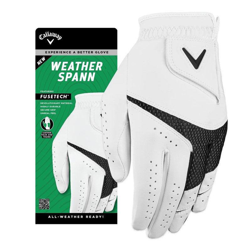 Callaway Golf Weather Spann Glove (Worn on Right Hand,White,Small,Men's)