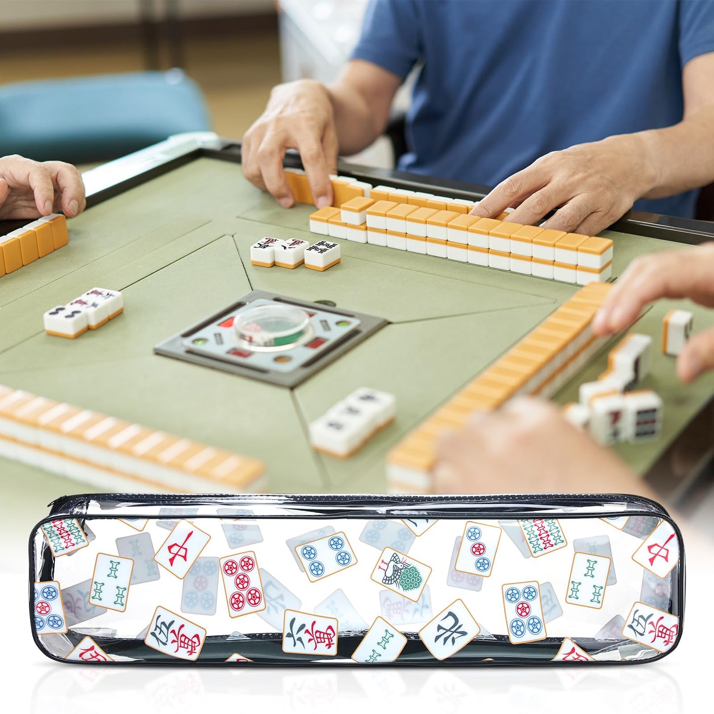 Clysee 2 Pcs Mahjong Tile Bag Mahjong Racks for Tiles and Pushers Waterproof Tile Zippered Case PVC Clear Mah Jong Gifts, Empty Bag Only, 20 x 4.5 x 2.5(Classic Style)