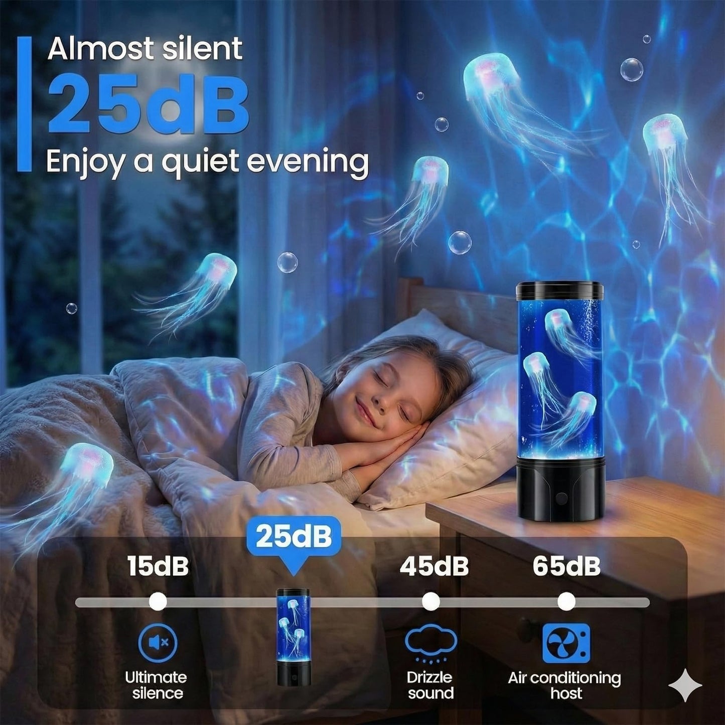 7 Color Jellyfish Lamp, Quiet Jelly Fish Night Light with USB and Battery Power,Relax Mood Aquarium Autism Fidget Sensory Birthday Christmas Gift for Kids Teen Men Women Home (8.66Inch)